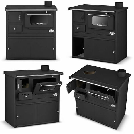 Cuisinière à bois 6 kW avec plaque en acier – Capacité chauffage jusqu'à 80 m² – Longueur bûches 40 cm – Émission CO 0,73% – Zvezda