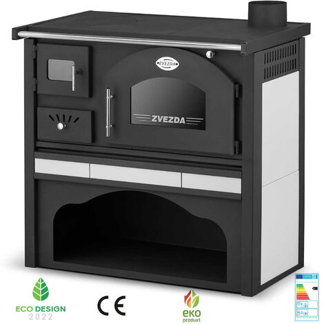 Cuisinière à bois 6 kW avec plaque en céramique – Pour bûches jusqu'à 40 cm – Acier robuste – Chauffage jusqu'à 80 m² – Zvezda