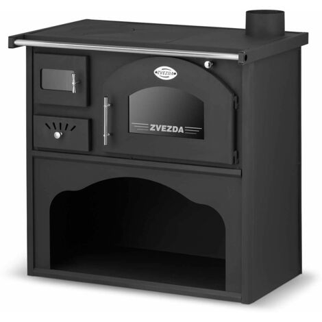 Cuisinière à bois 6 kW – Chauffe jusqu'à 80 m² – Longueur bûches 40 cm – Acier avec revêtement résistant à la chaleur – Zvezda