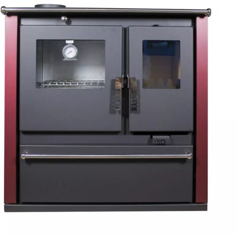 Poêle à bois de cuisine 7,7 kW avec four inox – Efficacité 82,2% – Sortie fumée latérale gauche – Dimensions 830x500x860mm – Verso