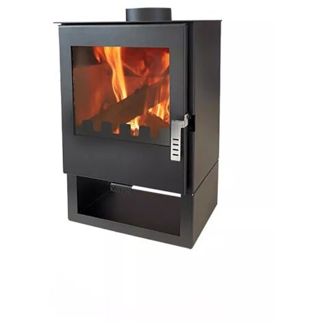 Poêle à bois compact 5 kW – Efficacité 80,2% – Évacuation des fumées 150mm – Capacité chauffage 40-80 m³ – Design robuste – Verso