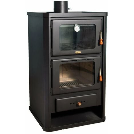 Poêle à bois avec four. Puissance de chauffage de 14 kW. Poêle à combustible solide pour la cuisson. Modèle "Prity FG"