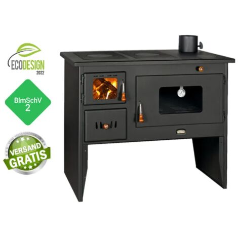 Prity – Poêle à bois 16 kW – Grand four pour bois et charbon – Sortie fumée 130 mm – Dimensions 990x600x800 mm – Norme EN 13240/13229