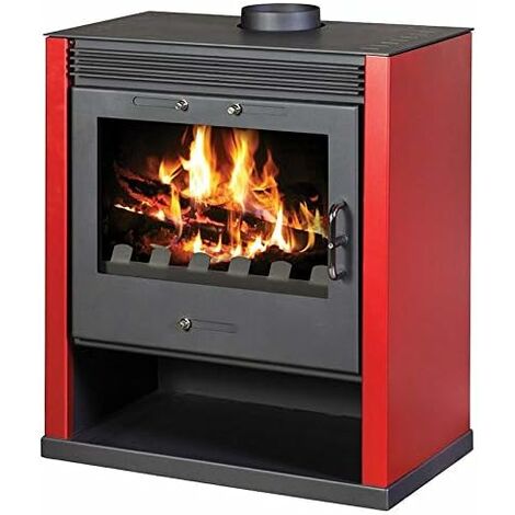 V05 – Poêle à bois Rubin rouge 13 kW – Chambre de combustion 40 cm – Classe A – Évacuation des fumées 150 mm – Design moderne