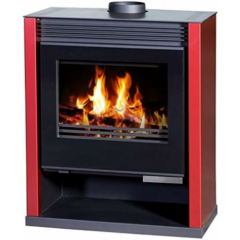 V05 – Cheminée Victoria Rubin Lux 13 kW – Évacuation des fumées 150 mm – Rendement 81 % – Grand foyer pour bûches jusqu'à 63 cm – Métal robuste rouge