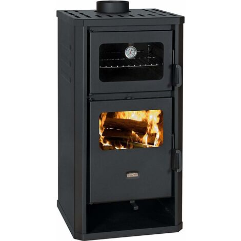 Prity – Poêle à bois avec four 12 kW – Raccord tuyau fumée Ø 150 mm – Dimensions 490x460x930 mm – Rendement 77,7 % pour chauffage écologique