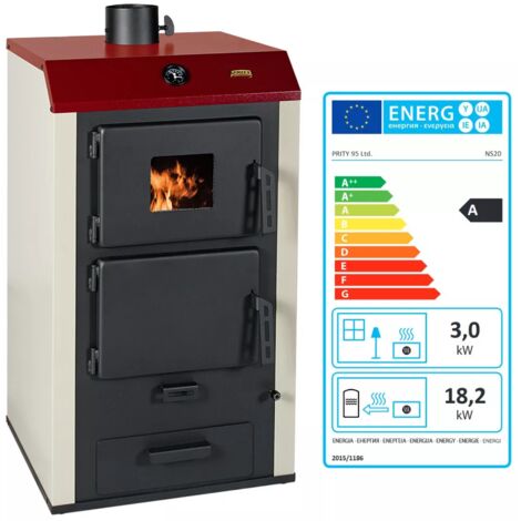 Prity – Poêle à bois avec bouilleur NS20 – Puissance 3 kW et 18,2 kW – Classe énergétique A – Évacuation des fumées Ø 150 mm (1/4)