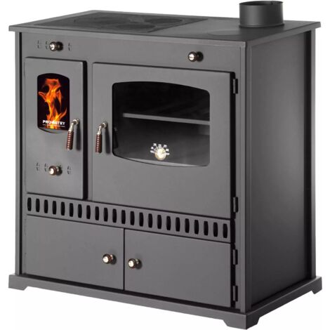 Prometey – Cuisinière à bois 7 kW – Classe A+ – Efficacité 83,63 % – Dimensions 81x46x80 cm – Surface en fonte et four intégré