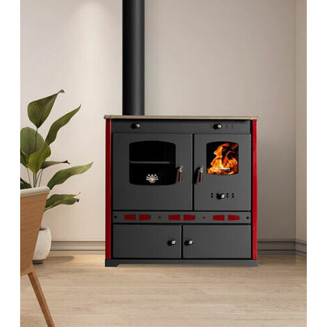 Prometey – Cuisinière à bois 7 kW – Rendement 83,63 % – Acier noir – Évacuation des fumées dessus – EcoDesign 2022 – Pour bûches jusqu'à 370 mm