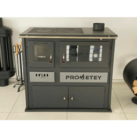 Prometey – Poêle à bois avec four 11 kW – Dimensions 920x580x830mm – Conduit fumée Ø 130mm – Rangement bois intégré – Chambre de combustion briques réfractaires - LUX 11 KW