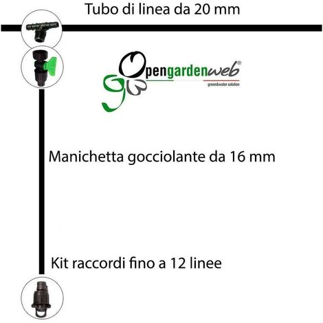 Manichetta gocciolante irrigazione a goccia + 36 Raccordi per 12 linee -  16mm - passo 30 cm - 8 mils - 2 lt/h - Made in Italy