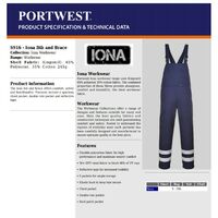 Navy  3XL Iona Bib and Brace Dungarees overalls Portwest S916 