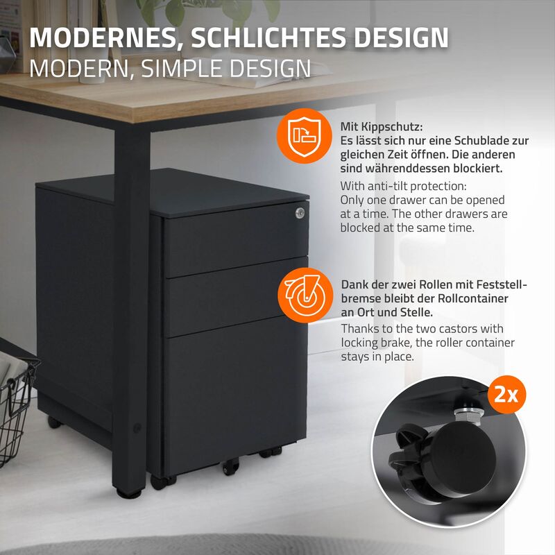 ML-Design - 2x Caisson à roulettes avec 3 tiroirs de bureau