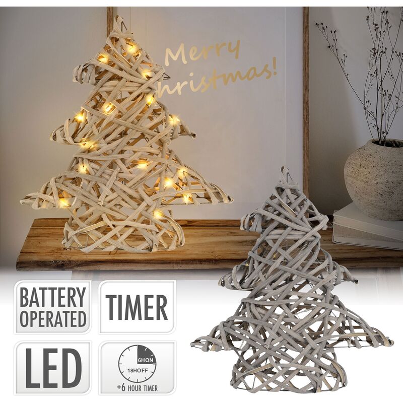 Arbre de Noël avec LED sapin lumineux déco métallique argenté sans pile 30  cm