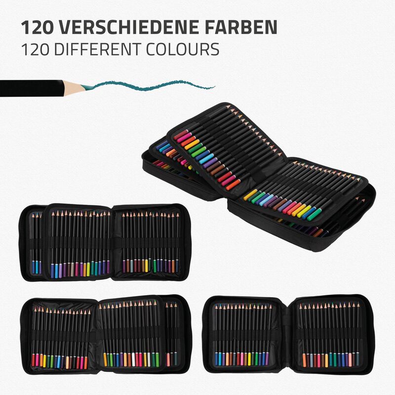 Lot De 120 Crayons De Couleur à L'huile - Étui Avec Fermeture éclair, Gomme Et Taille-crayon - Pour Adultes Et Coloriage