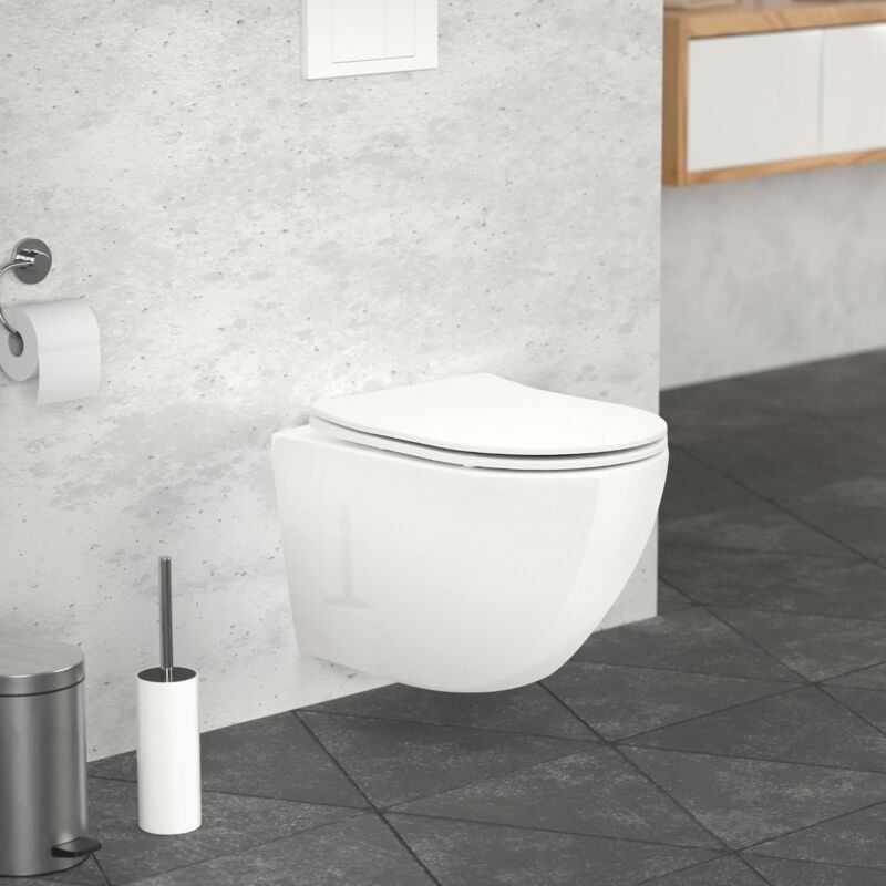 BERNSTEIN - WC suspendu design sans rebords céramique sanitaire Toilettes  mural à poser, Abattant au choix - Blanc - 54,5x36x33cm - NT2039 Avec LED