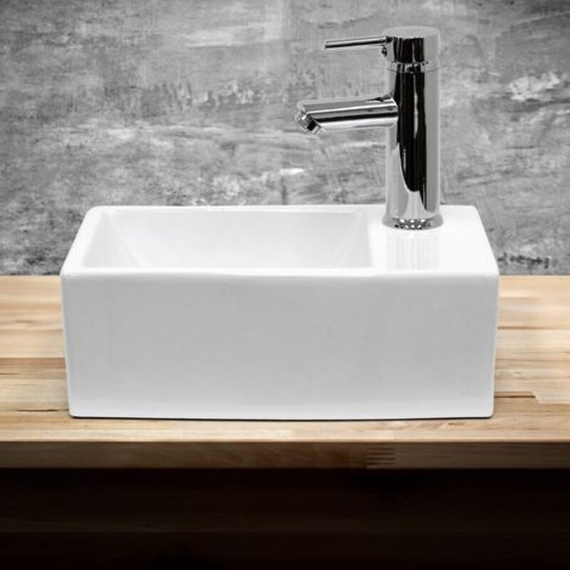 Lavabo Mural CROSS ZEBRA 37x18.5cm | Céramique Blanche | Avec Robinet Et Siphon | Main Droite