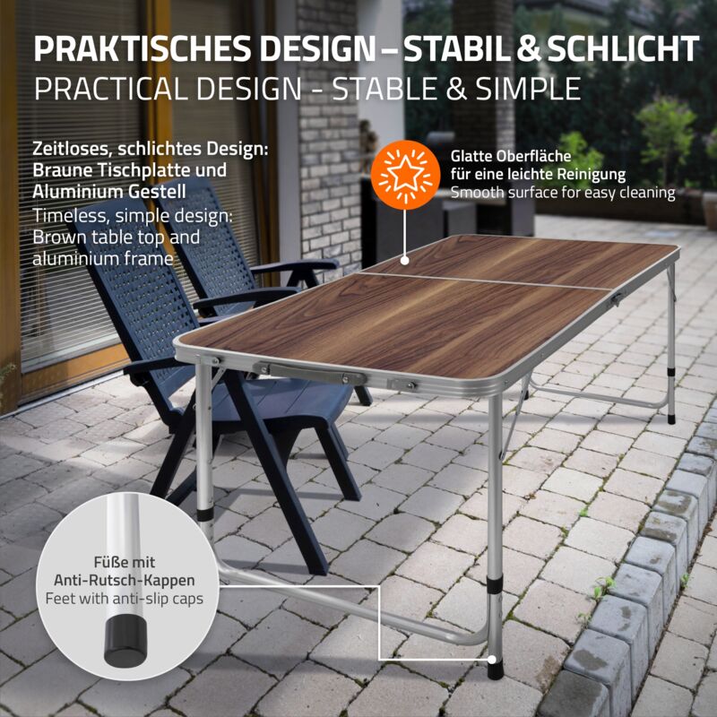 Table Pliante Camping ECD Germany 120x60cm - Aluminium Et MDF, Hauteur Réglable