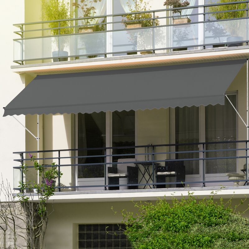 Relaxdays Auvent rétractable 400 cm Store manuel balcon marquise soleil  terrasse hauteur réglable sans perçage, beige