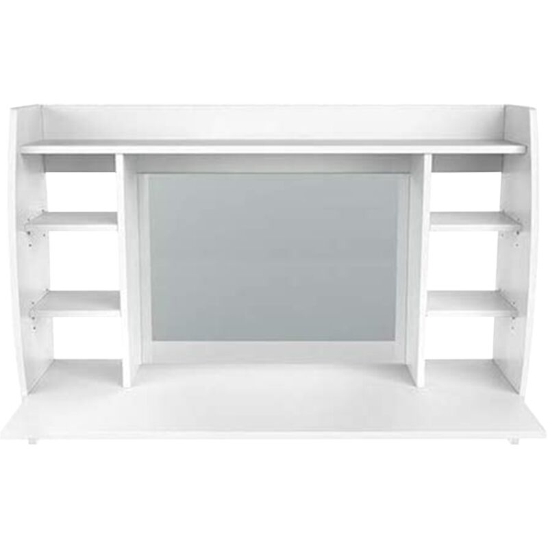 Table de Coiffeuse de maquillage suspendue murale Blanc avec Miroir et étagères