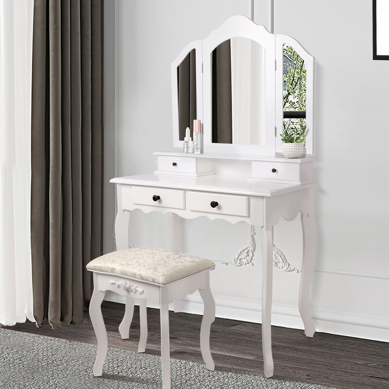 ML-Design - Table de maquillage blanc table de coiffeuse moderne MDF avec  miroir + 4 tiroirs - Coiffeuse - Rue du Commerce