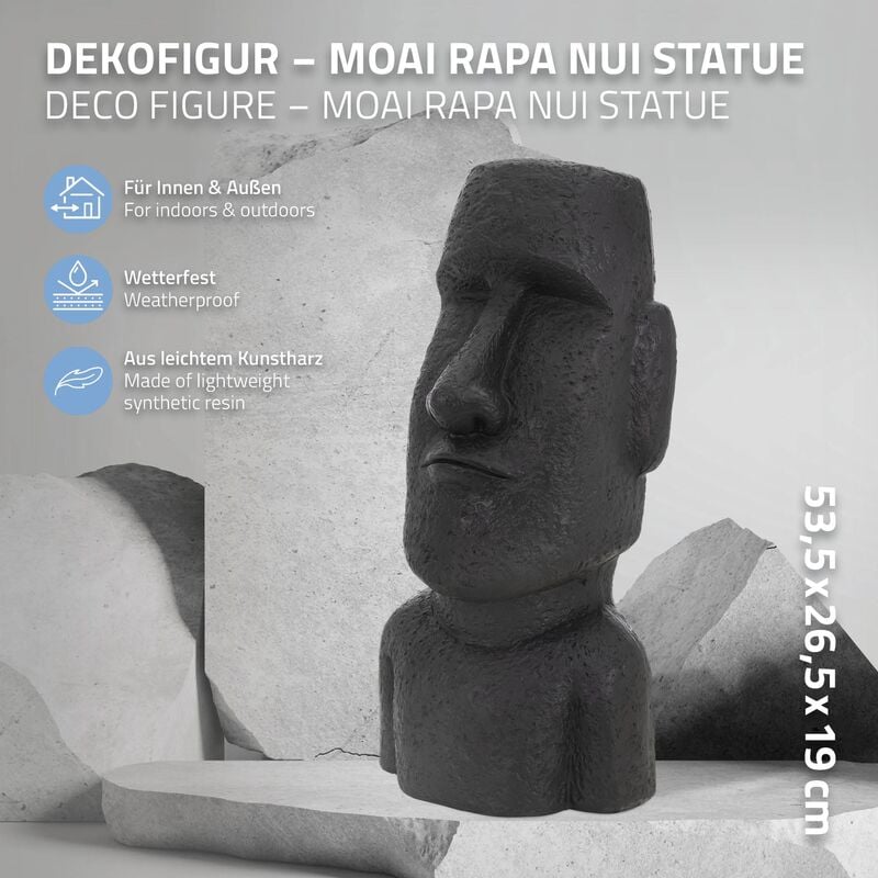 Ecd Germany - Statue Île de Pâques Moai Rapa Nui 28x25x56cm sculpture  jardin tête anthracite - Petite déco d'exterieur - Rue du Commerce