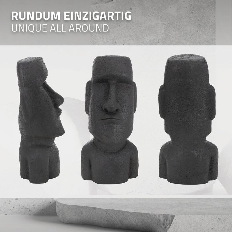 Ecd Germany - Statue Île de Pâques Moai Rapa Nui 28x25x56cm sculpture  jardin tête anthracite - Petite déco d'exterieur - Rue du Commerce