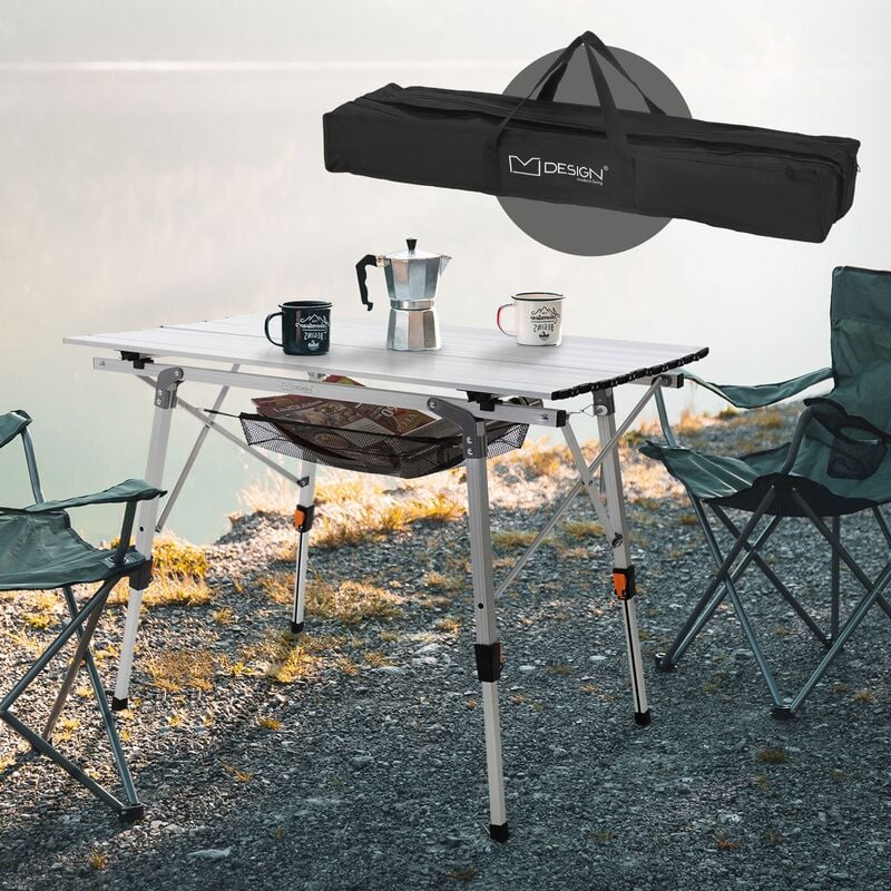 Table de Camping Pliante en Aluminium pour 4-6 Personnes Charge 50 KG  Plateau Enroulable à Latte et Sac de Transport Noir - Costway