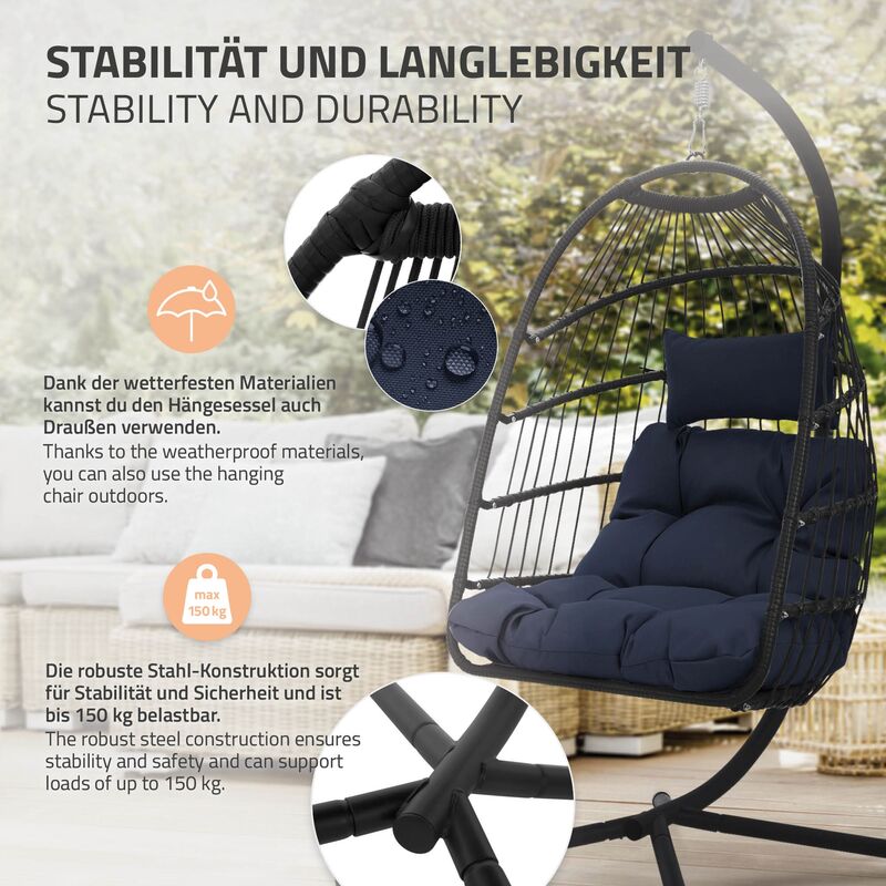 ML-Design - ECD Germany Fauteuil Suspendu avec Structure, Coussin+