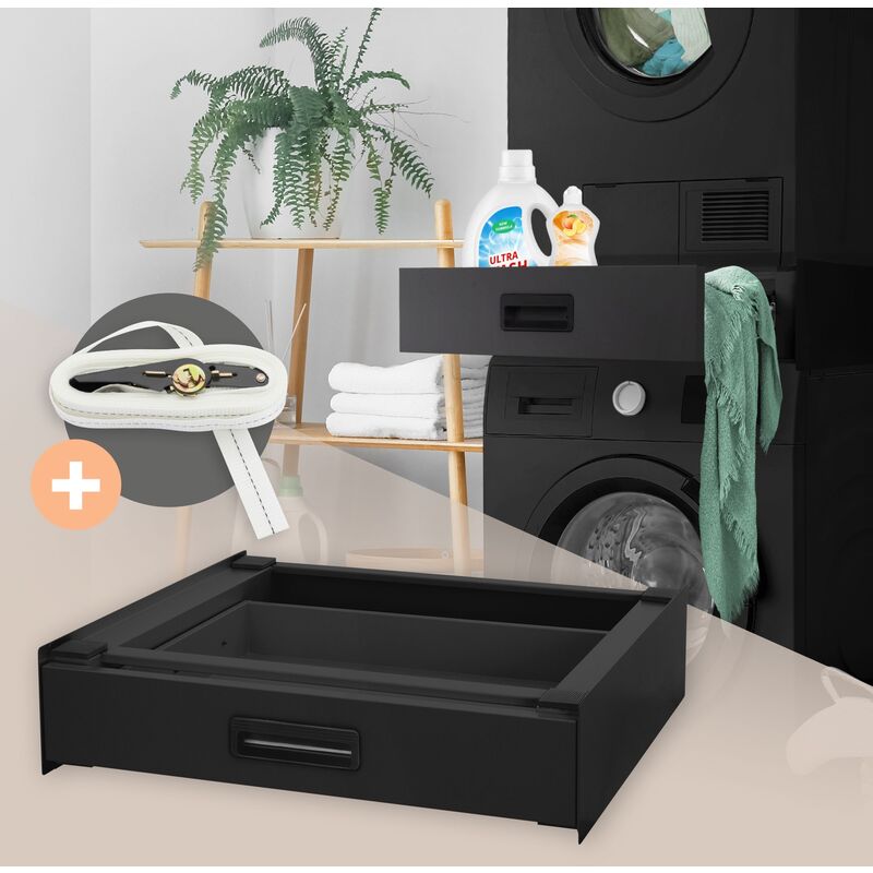 ML-Design Kit de Superposition Universel avec Plateau Coulissant, Acier,  60x60 cm, Noir, Cadre de Liaison pour Lave-linge/Sèche-linge, Cadre  Intermédiaire Extensible, Étagère Amovible Machine à Laver