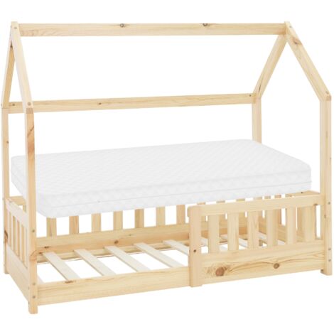 Ml-Design – Lit cabane enfant 70x140 cm en bois de pin massif – Matelas en mousse froide hypoallergénique – Protection contre les chutes – Design scandinave