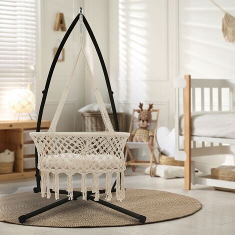 ML-Design Berceau pour Bébé Beige avec Support Noir 208 cm