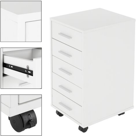 ML-Design Caisson à 5 Tiroir avec Roulettes - Blanc - 33x38x63,5 cm ML-Design Caisson à 5 Tiroir avec Roulettes - Blanc - 33x38x63,5 cm