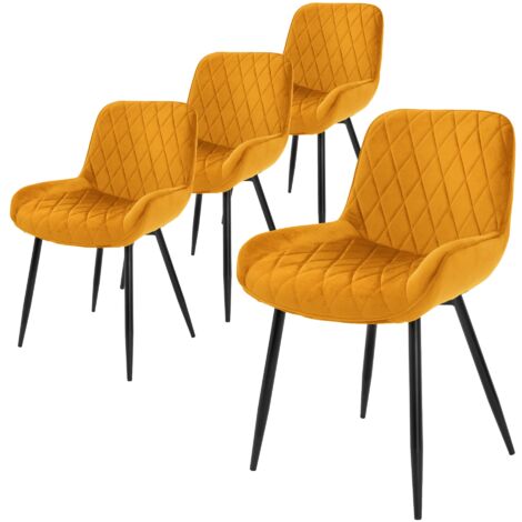 4 Chaises Salle à Manger Rétro Velours Noir Pieds Métalliques - Neuf Set