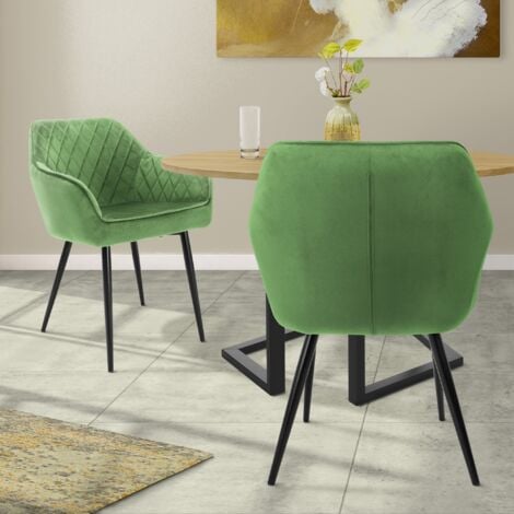 Chaise de salle à manger, lot de 4, Fauteuil, Siège rembourrée, avec  accoudoirs, largeur d'assise 49 cm, revêtement en velours, Vert