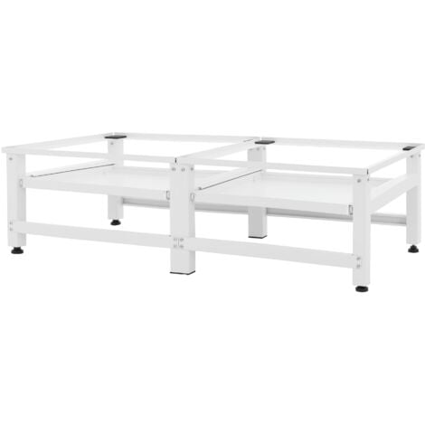 ML-Design Support Double pour Machine à Laver avec 2 Étagères Coulissantes, Blanc, en Acier, jusqu'à 2x 150kg+10 kg, Pieds Réglables, Socle pour Lave-Linges Standard, Support Base avec 2 Compartiments