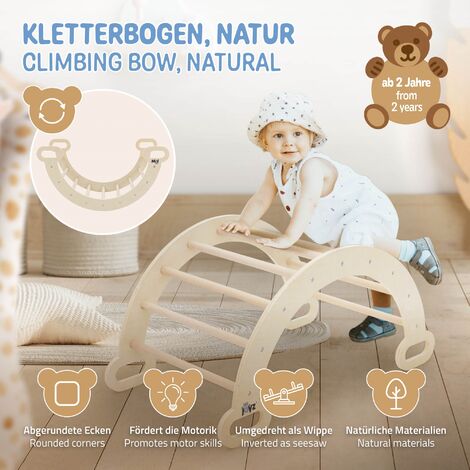 Skyline Balancelles Bascule Enfant Montessori Bebe 1 an Escalade Arche en Bois Mur descalade meble Arc à Grimper Bascule d'équilibre Portique d'escalade avec Coussin M Beige