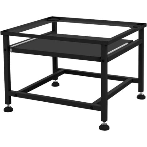 ML-Design Socle pour Machine à Laver avec Étagère Extensible, Noir, 62,5x53,5x45 cm, Acier, jusqu'à 150kg, Pieds Réglables en Hauteur, Podium Surélévation pour Armoire Basse, Support Standard Séchoir