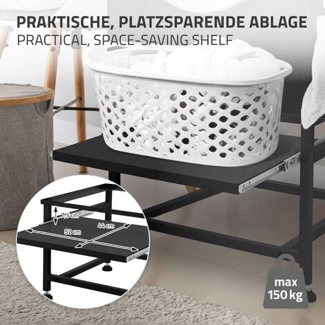 ML-Design Socle pour Machine à Laver avec Étagère Extensible, Noir, 62,5x53,5x45 cm, Acier, jusqu'à 150kg, Pieds Réglables en Hauteur, Podium Surélévation pour Armoire Basse, Support Standard Séchoir