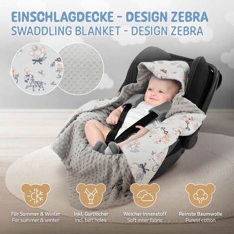 Couverture Bébé LAT 110x150cm - Minky Doux Réversible - Pour Poussette, Lit Ou Voiture - Motif Éléphant