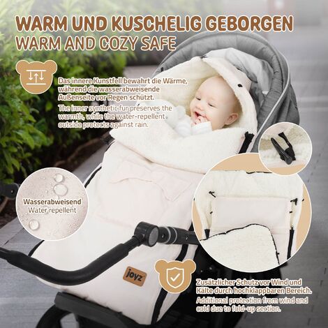 Chancelière Bébé Joyz Universelle – Sac Couchage Hiver Poussette Siège Auto – Imperméable, Doublure Douce, Fermeture Éclair Et Picots Antidérapants – Crème