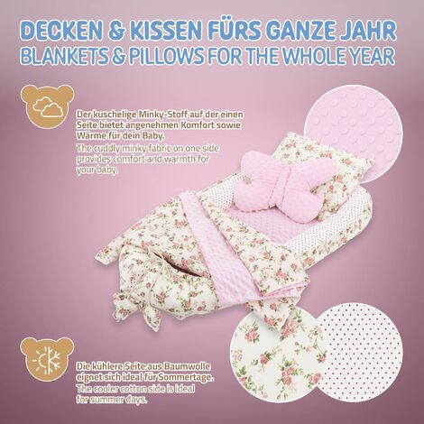 Joyz Nid de Bébé 5 Pièces, Fleurs - Minky Rose, 90x50 cm, Coton, avec  Couverture Douillette, Coussin et Doublure Amovible, Cocon de - Cdiscount  Puériculture & Eveil bébé