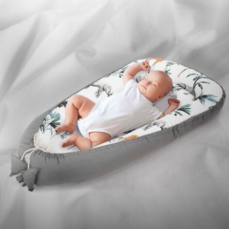 Joyz Nid de Bébé, Safari -Minky Gris Foncé, 90x50 cm, 100% Coton, Couverture Douillette, 2 Faces, Housse Amovible, Cocon Bébé Portable, Antiallergique, Lit de Bébé Nouveau-né, Nid Multifonction Voyage
