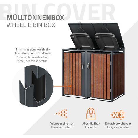 Abri Poubelles 2 X 240L En Acier Corten - Dimensions 132x80x116 Cm, Montage Facile