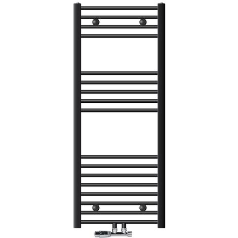 ECD Germany Radiateur Salle de Bain 500x1200 mm Anthracite Droite Raccord Central au Bas avec Garniture de Raccordement Forme d'Angle au Mur et Thermostat, Sèche-Serviettes avec Kit de Montage Mural (1/5)