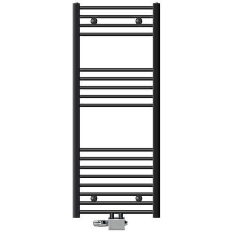ECD Germany Radiateur 500x1200 mm Anthracite Droite Raccord Central au Bas avec Garniture de Raccordement Universel Forme d'Angle et de Passage + Thermostat, Sèche-Serviette avec Kit de Montage Mural (1/5)