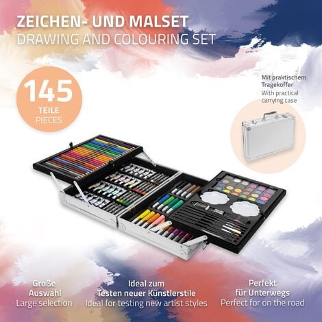 ECD Germany Kit de Peinture de 145 Pièces, Mallette en Aluminium, Set de  Dessin Enfant, Boîte