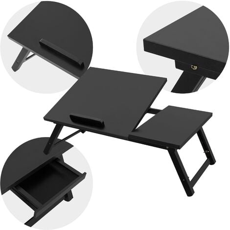 ML-Design Table pour Ordinateur Portable pour Lit/Sofa, Noir, Bois,  Réglable en Hauteur, Pieds Pliables, Lapdesk Inclinable Lecture/Petit  Déjeuner, Support avec Tiroir, Table de Lit, Plateau à Genoux