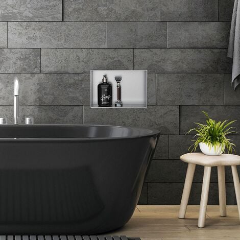 Etagère de salle de bain à coller, tablette de douche murale 33 x 9,5 x 3,5  cm, noir mat