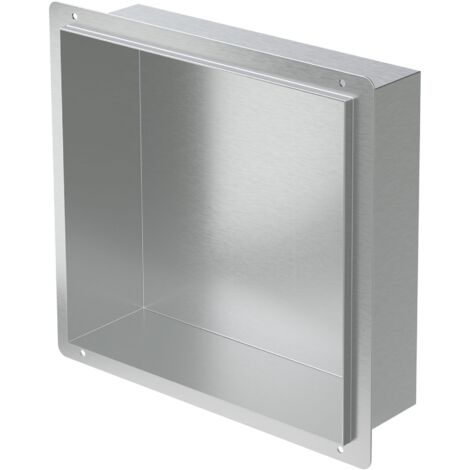 LuxeBath Niche de Douche Encastrée Murale, 30x30x10 cm, en Acier Inoxydable, Argent, sans Rebord, Étagère Encastrable Salle de Bain, Seule Couche, Rangement Articles Toilette, avec Matériel Montage